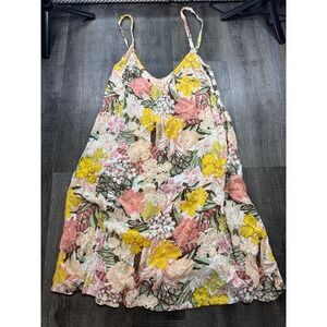 Roxy Floral Tie Back Spaghetti Strap Mini Dress Multi Color Size Large L/G/G